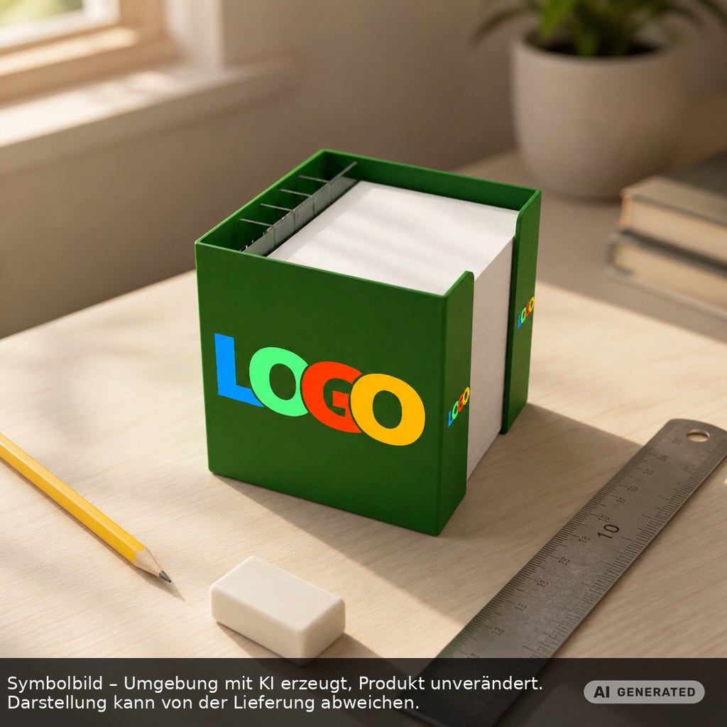 Zettelbox mit Köcher "Alpha" als Werbeartikel mit Logo bedrucken