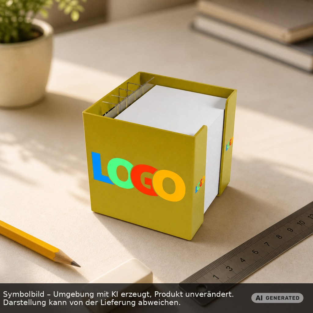 Zettelbox mit Köcher "Alpha" als Werbeartikel mit Logo bedrucken