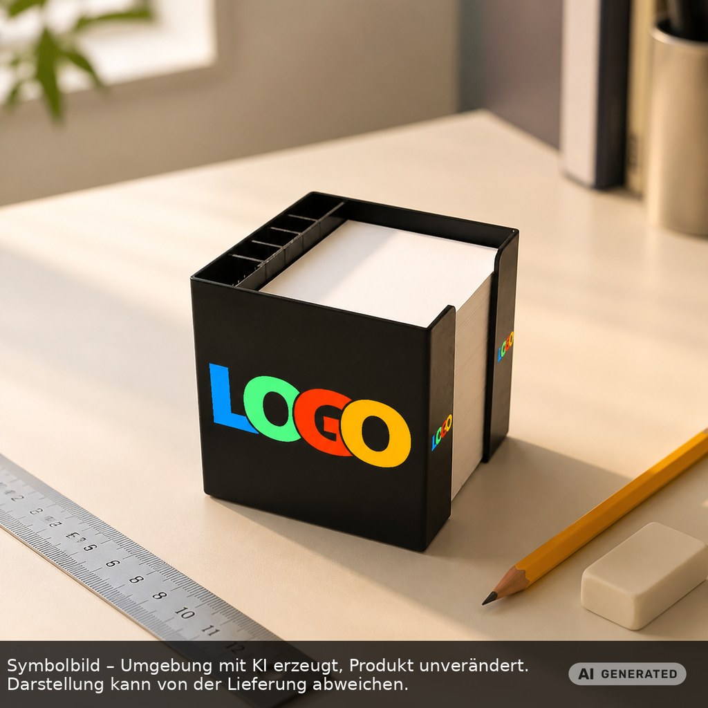 Zettelbox mit Köcher "Alpha" als Werbeartikel mit Logo bedrucken
