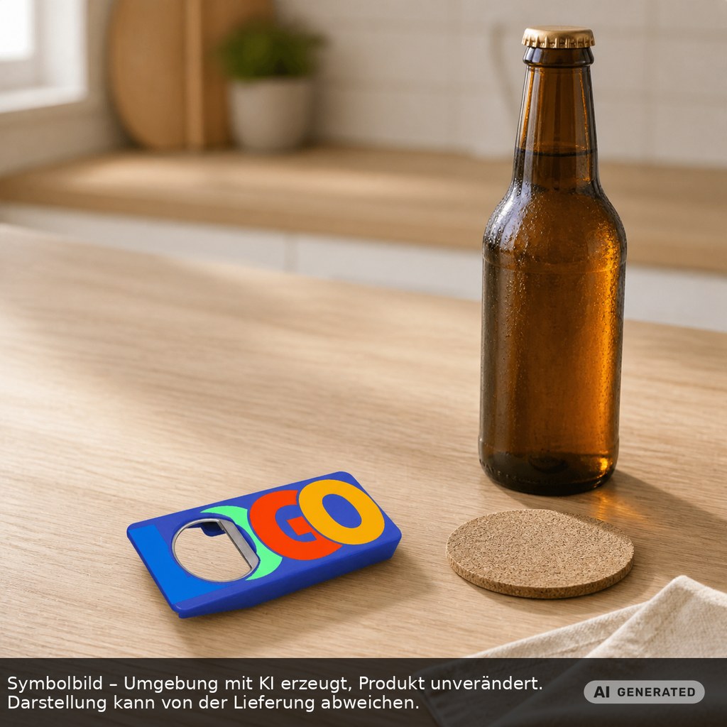 Flaschenöffner Recycling mit Verschluss "Alpha" als Werbeartikel mit Logo bedrucken