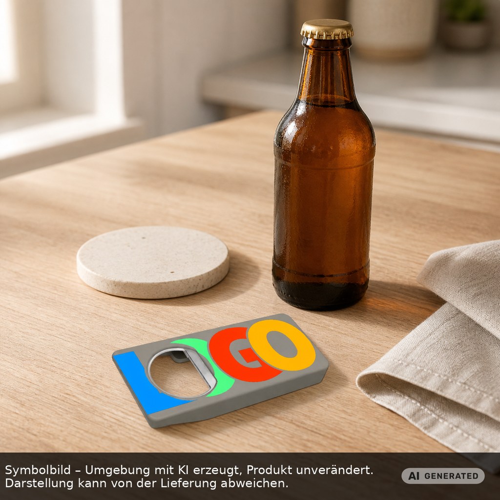Flaschenöffner Recycling mit Verschluss "Alpha" als Werbeartikel mit Logo bedrucken