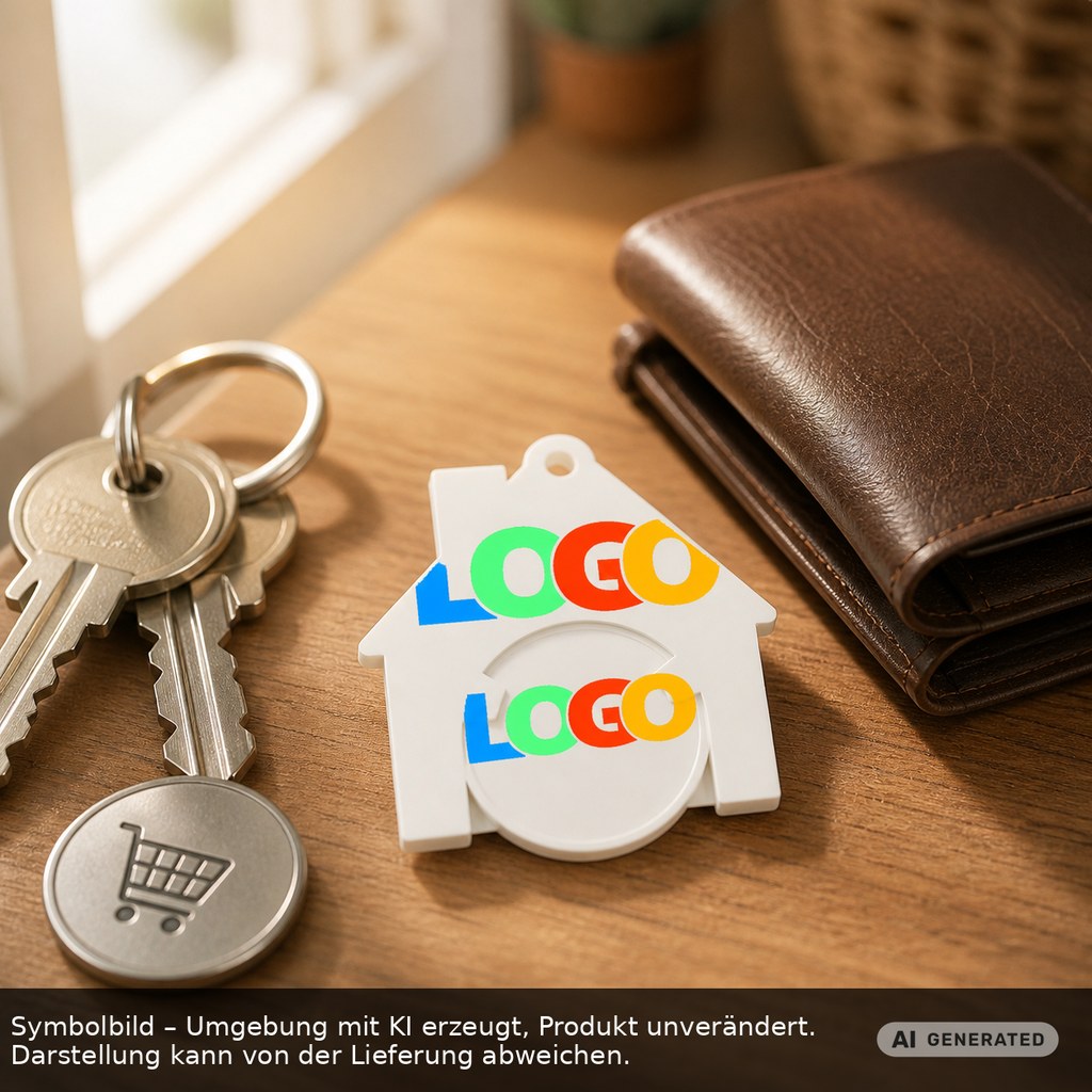 Chiphalter mit 1€-Chip "Haus" als Werbeartikel mit Logo bedrucken