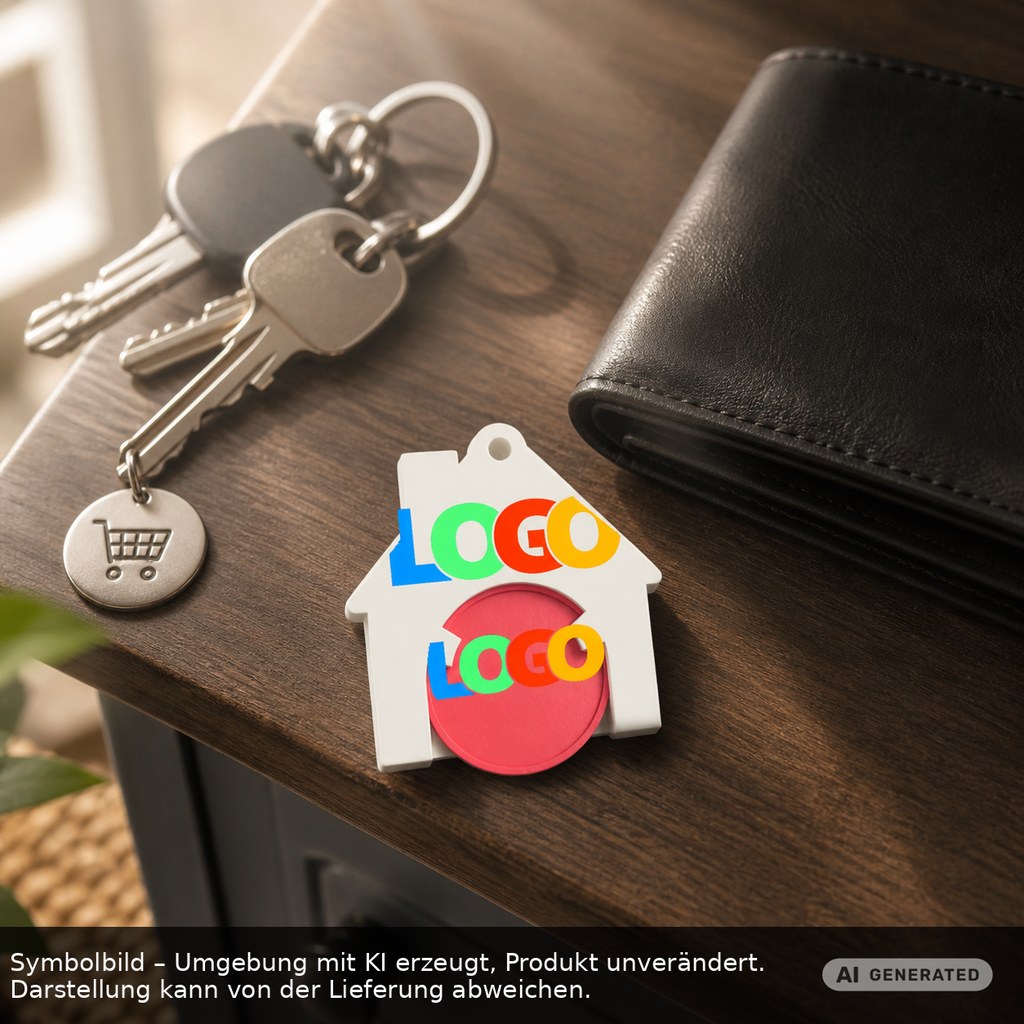 Chiphalter mit 1€-Chip "Haus" als Werbeartikel mit Logo bedrucken