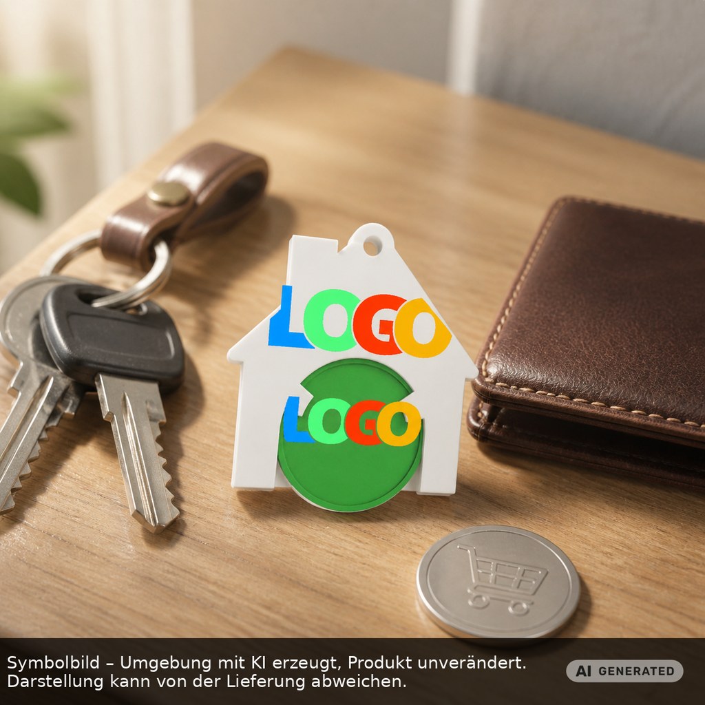 Chiphalter mit 1€-Chip "Haus" als Werbeartikel mit Logo bedrucken