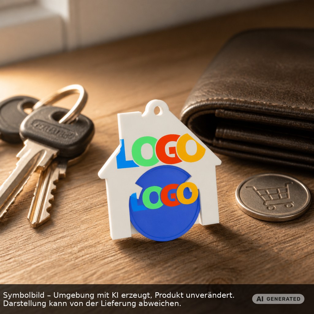 Chiphalter mit 1€-Chip "Haus" als Werbeartikel mit Logo bedrucken