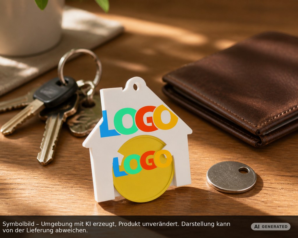 Chiphalter mit 1€-Chip "Haus" als Werbeartikel mit Logo bedrucken