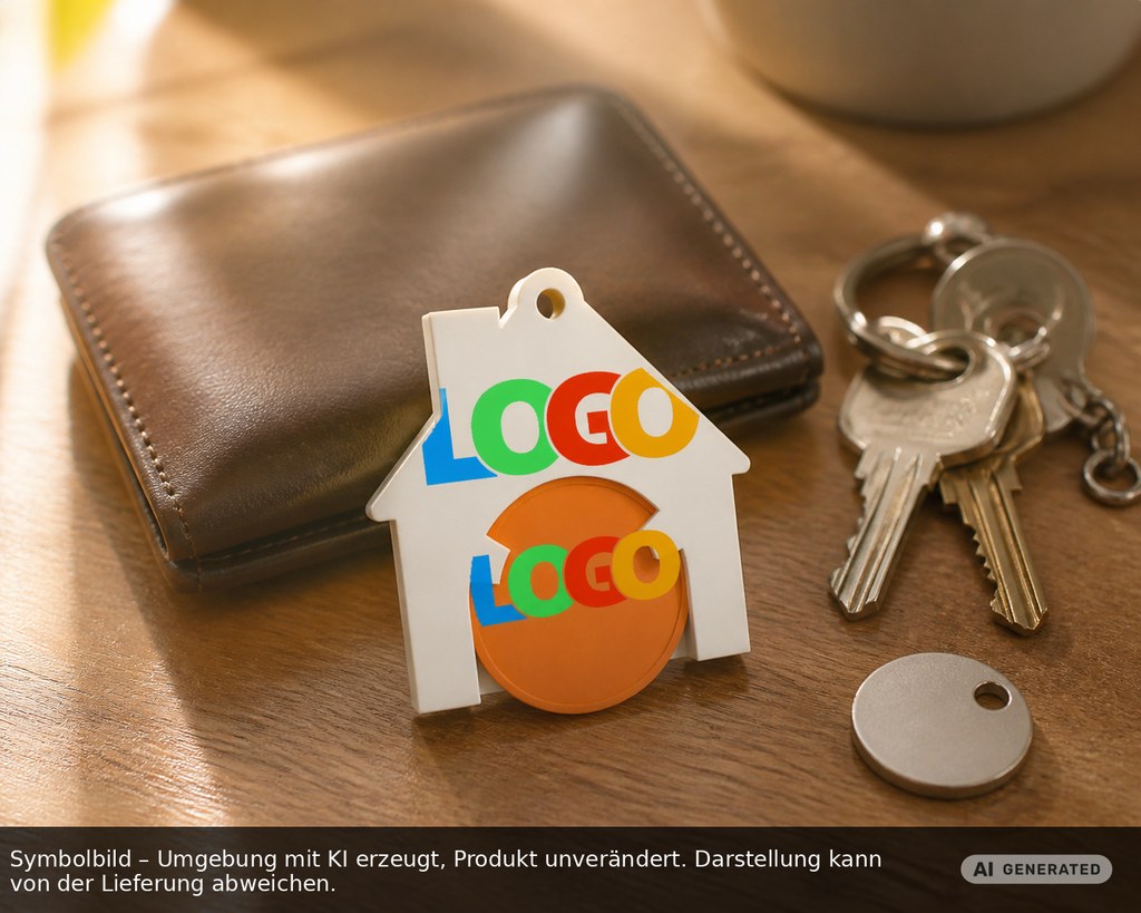 Chiphalter mit 1€-Chip "Haus" als Werbeartikel mit Logo bedrucken