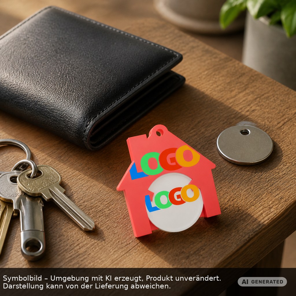 Chiphalter mit 1€-Chip "Haus" als Werbeartikel mit Logo bedrucken