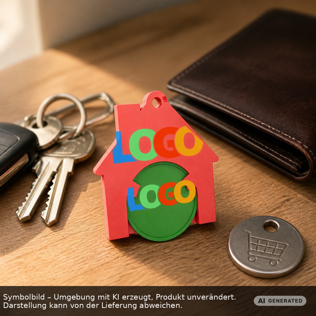 Chiphalter mit 1€-Chip "Haus" als Werbeartikel mit Logo bedrucken
