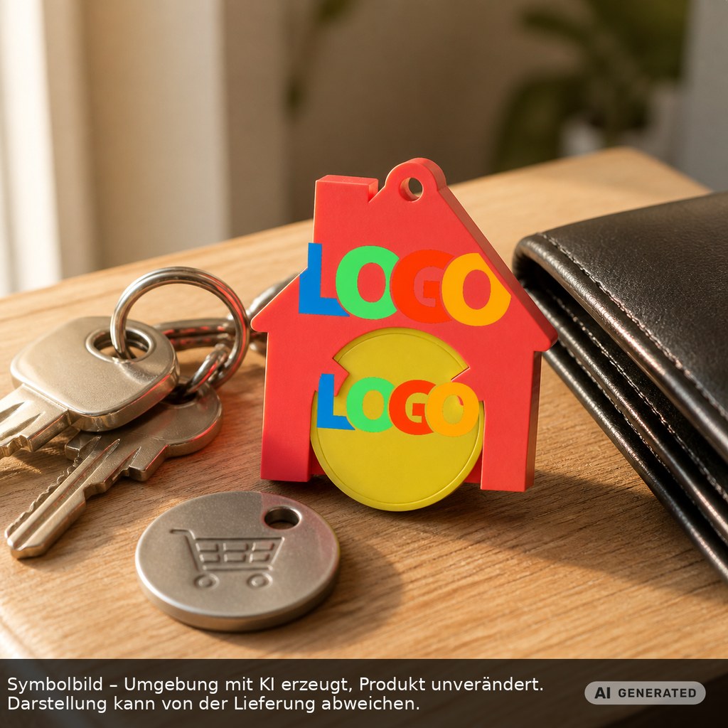 Chiphalter mit 1€-Chip "Haus" als Werbeartikel mit Logo bedrucken