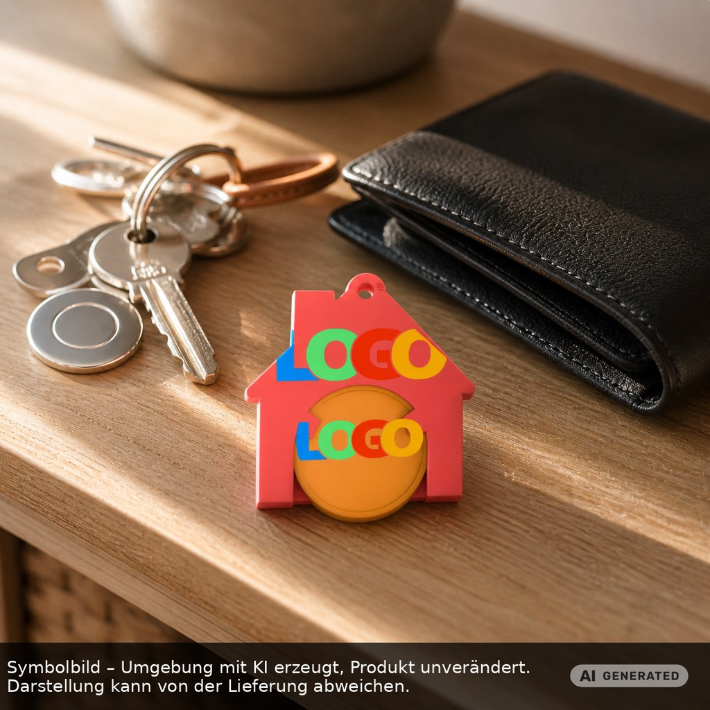 Chiphalter mit 1€-Chip "Haus" als Werbeartikel mit Logo bedrucken