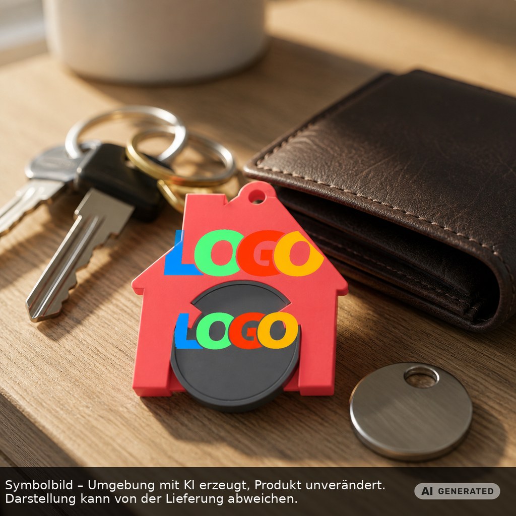 Chiphalter mit 1€-Chip "Haus" als Werbeartikel mit Logo bedrucken