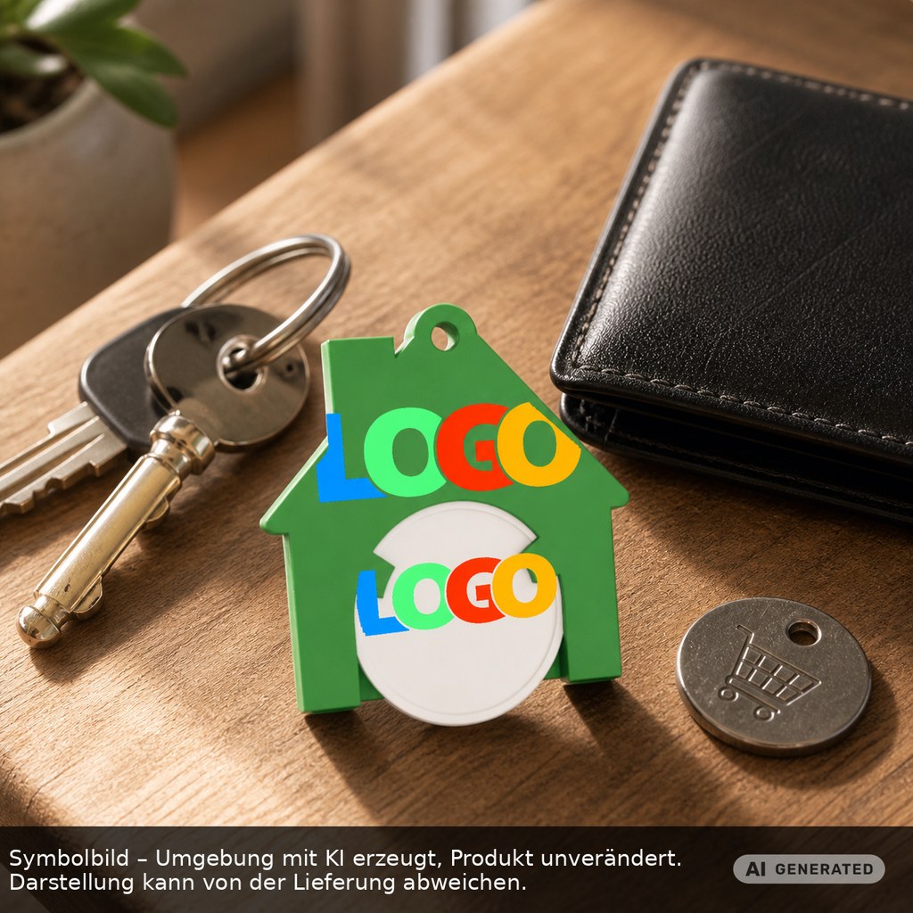 Chiphalter mit 1€-Chip "Haus" als Werbeartikel mit Logo bedrucken