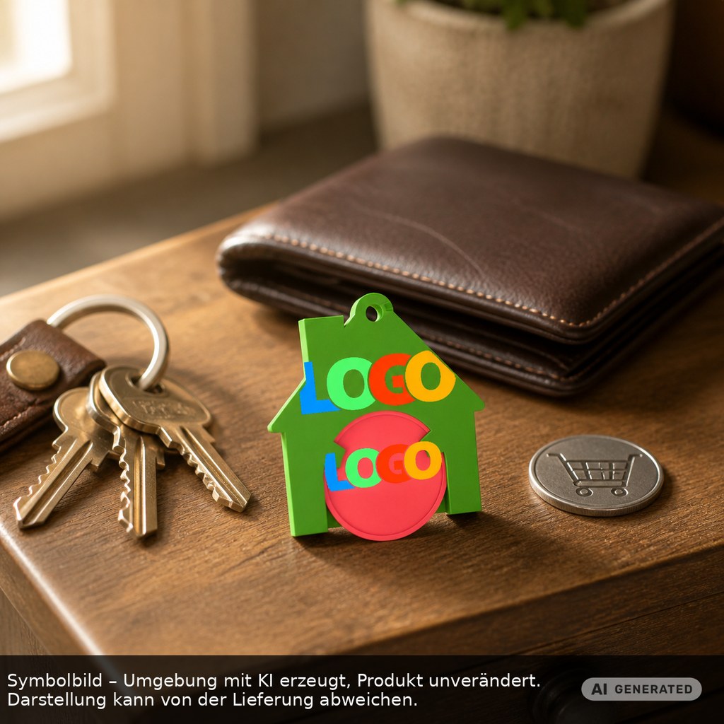 Chiphalter mit 1€-Chip "Haus" als Werbeartikel mit Logo bedrucken