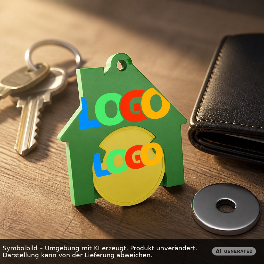 Chiphalter mit 1€-Chip "Haus" als Werbeartikel mit Logo bedrucken