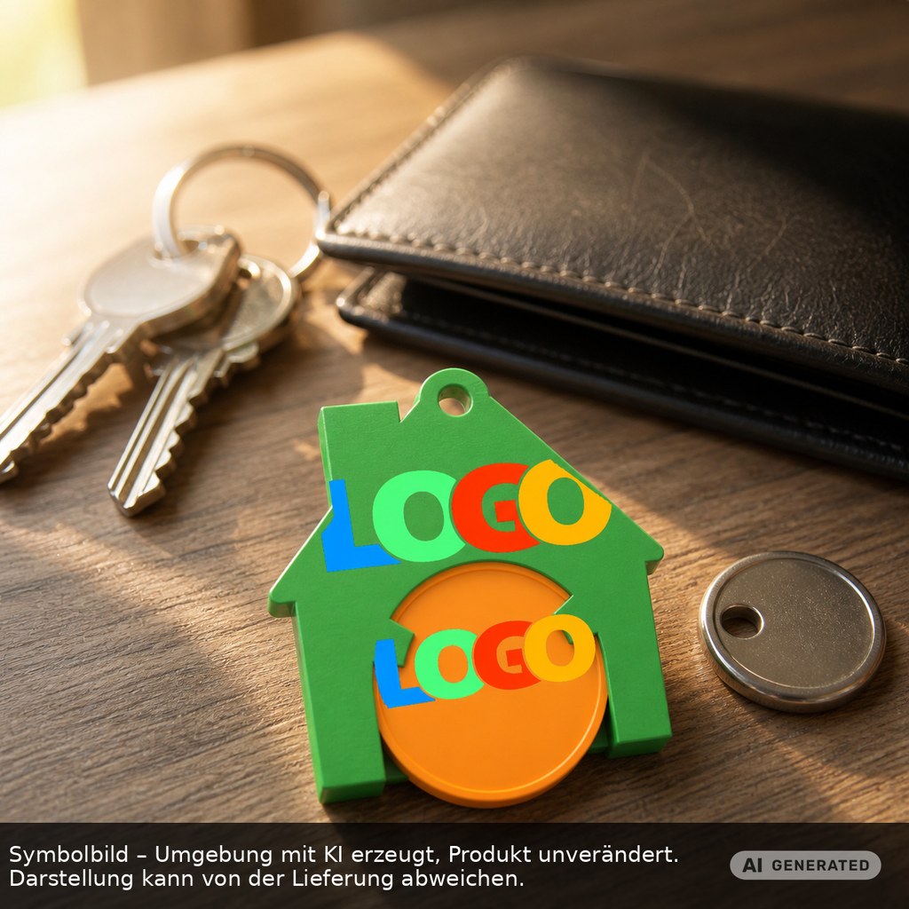 Chiphalter mit 1€-Chip "Haus" als Werbeartikel mit Logo bedrucken