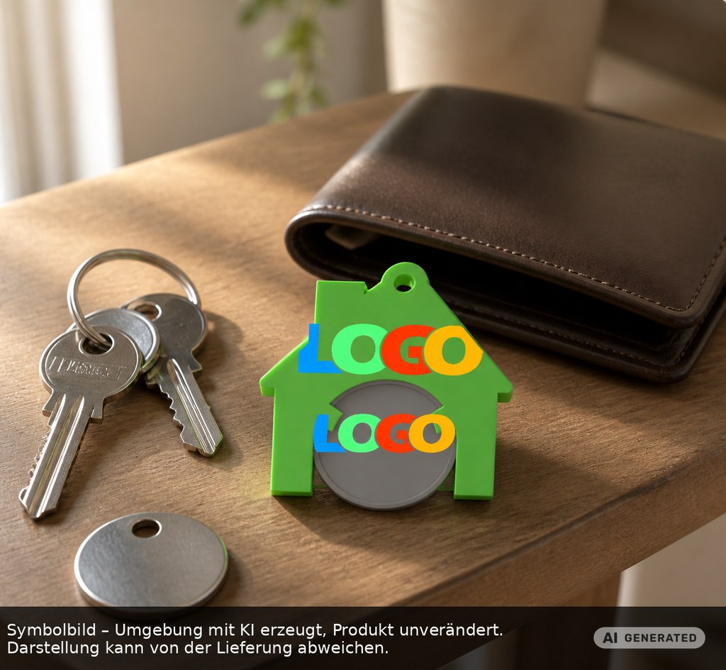 Chiphalter mit 1€-Chip "Haus" als Werbeartikel mit Logo bedrucken