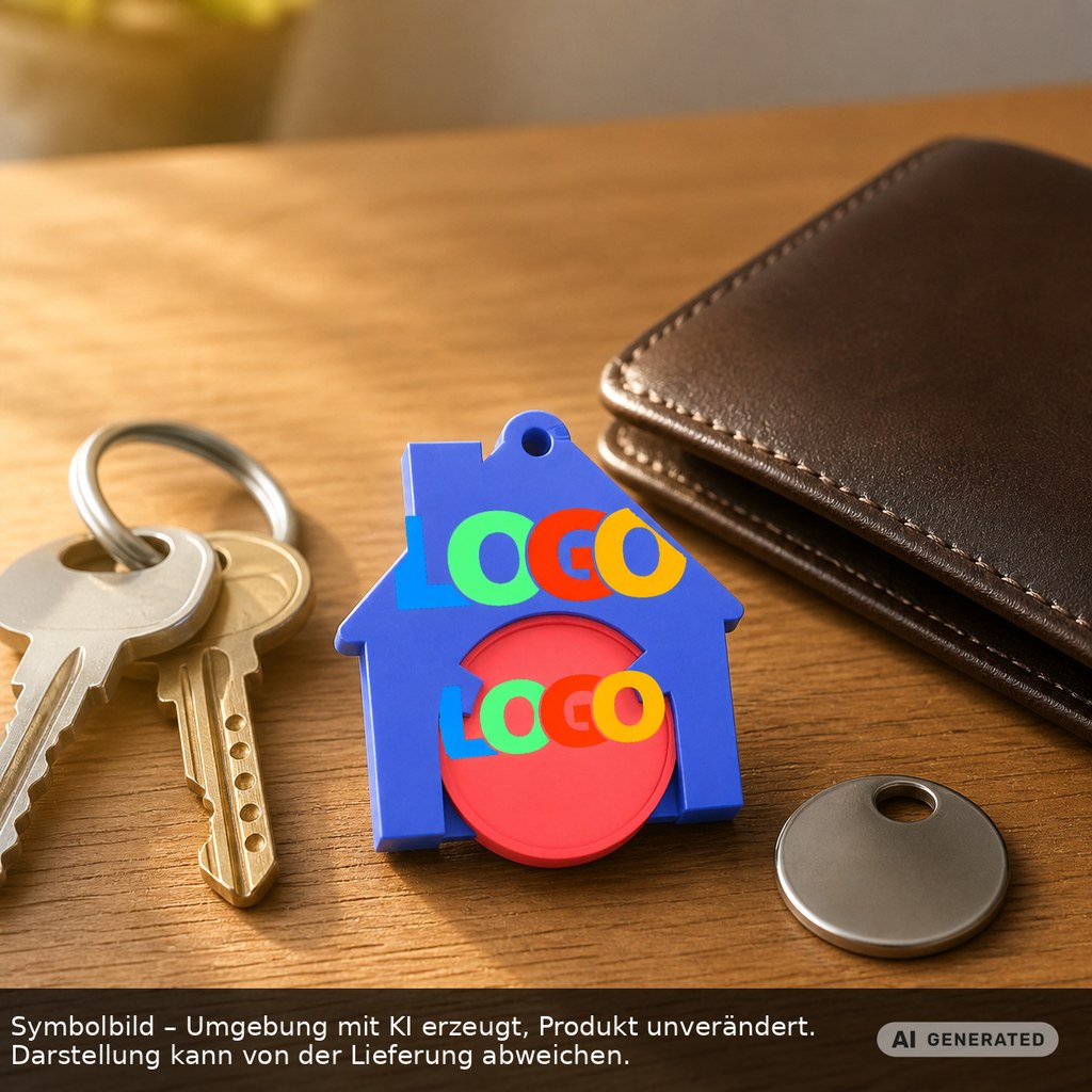 Chiphalter mit 1€-Chip "Haus" als Werbeartikel mit Logo bedrucken