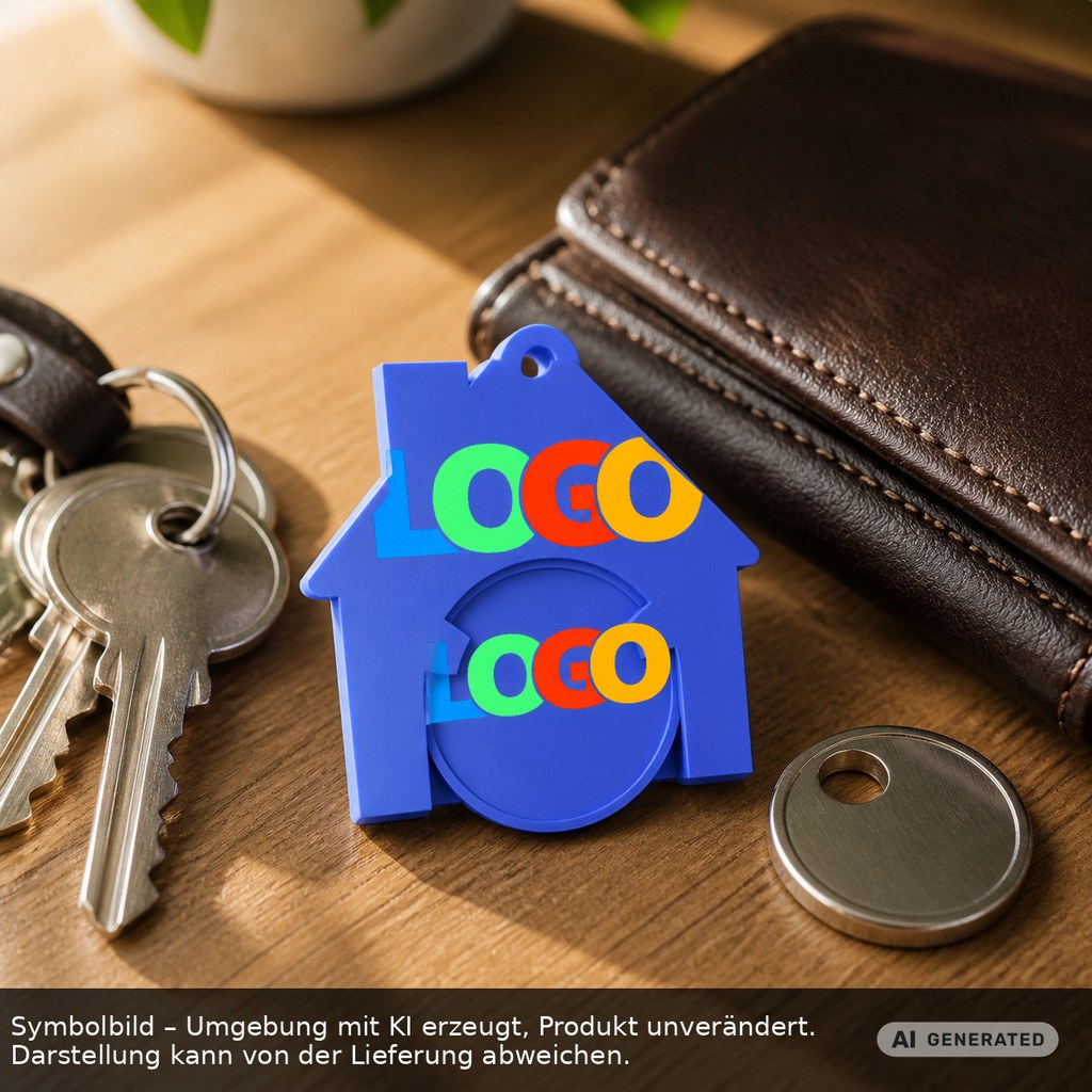 Chiphalter mit 1€-Chip "Haus" als Werbeartikel mit Logo bedrucken