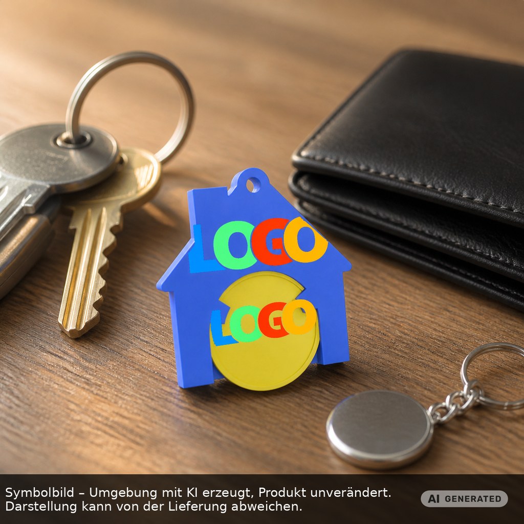 Chiphalter mit 1€-Chip "Haus" als Werbeartikel mit Logo bedrucken