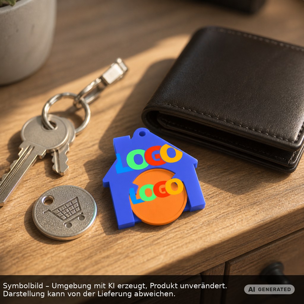 Chiphalter mit 1€-Chip "Haus" als Werbeartikel mit Logo bedrucken