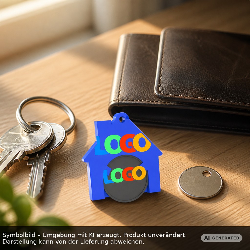 Chiphalter mit 1€-Chip "Haus" als Werbeartikel mit Logo bedrucken
