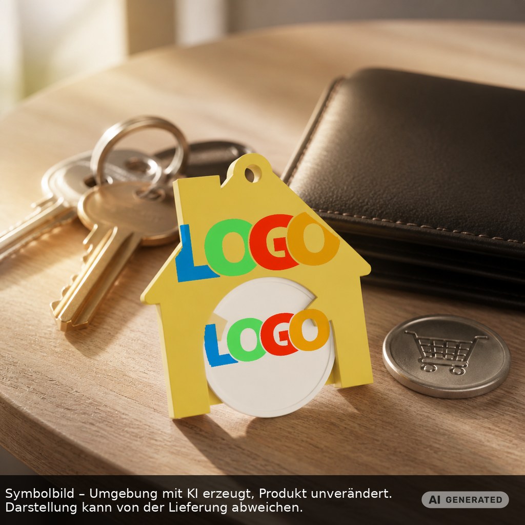 Chiphalter mit 1€-Chip "Haus" als Werbeartikel mit Logo bedrucken