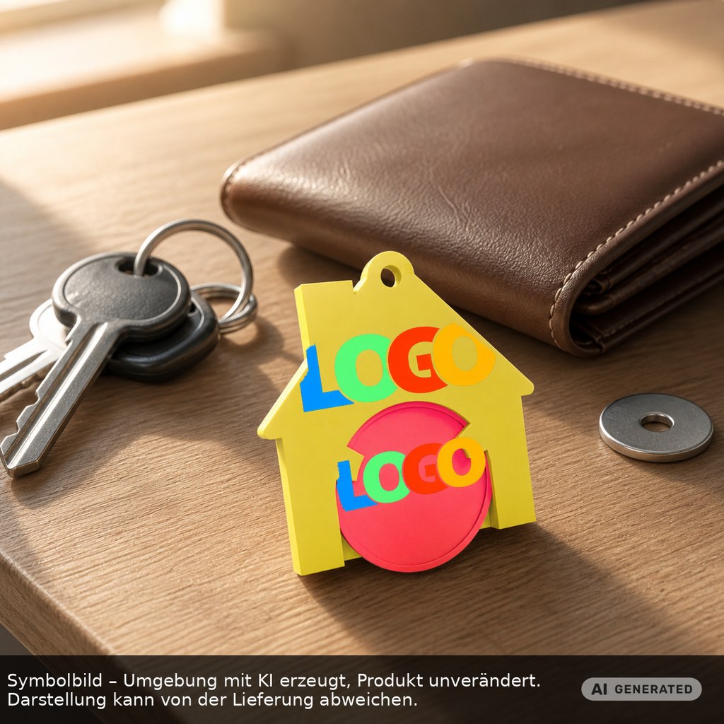 Chiphalter mit 1€-Chip "Haus" als Werbeartikel mit Logo bedrucken