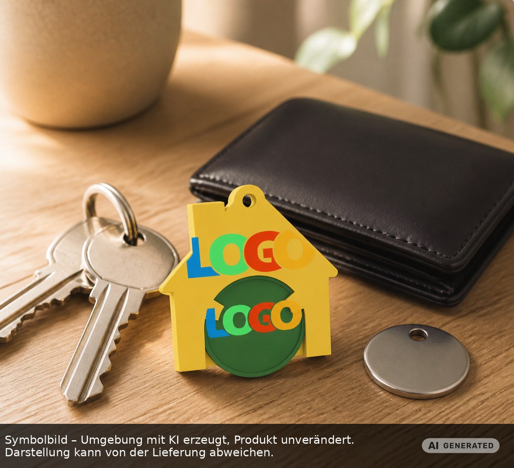Chiphalter mit 1€-Chip "Haus" als Werbeartikel mit Logo bedrucken