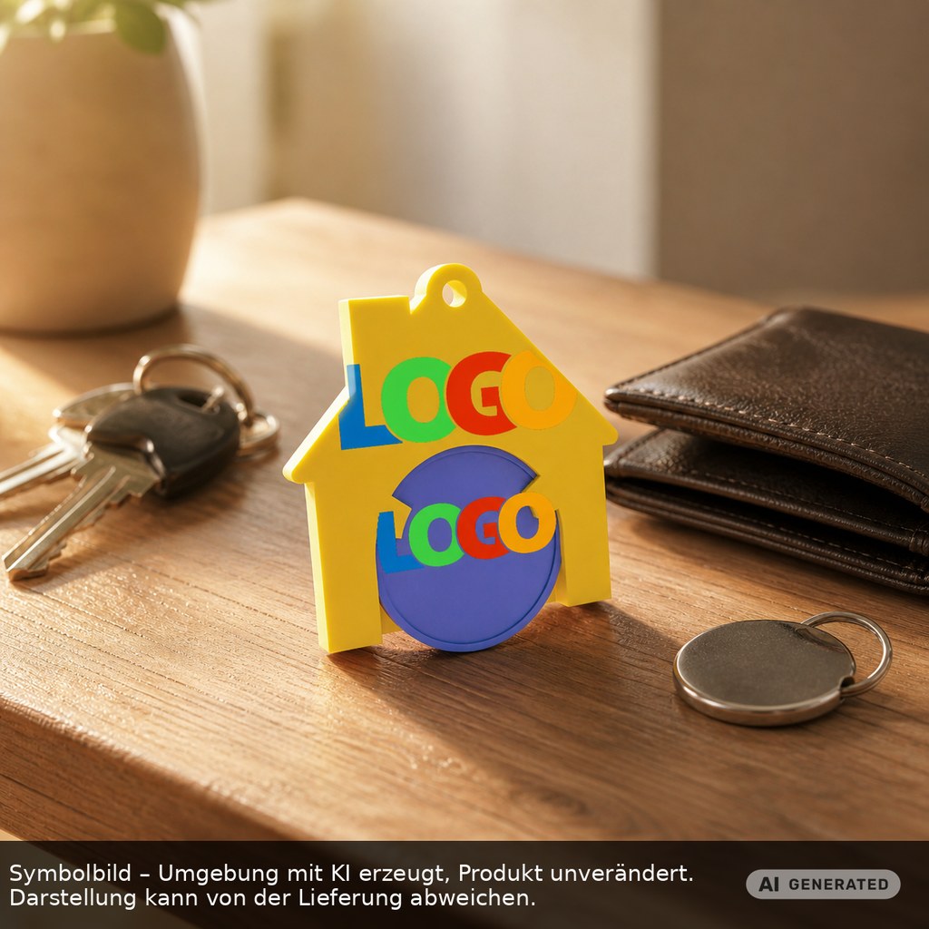 Chiphalter mit 1€-Chip "Haus" als Werbeartikel mit Logo bedrucken