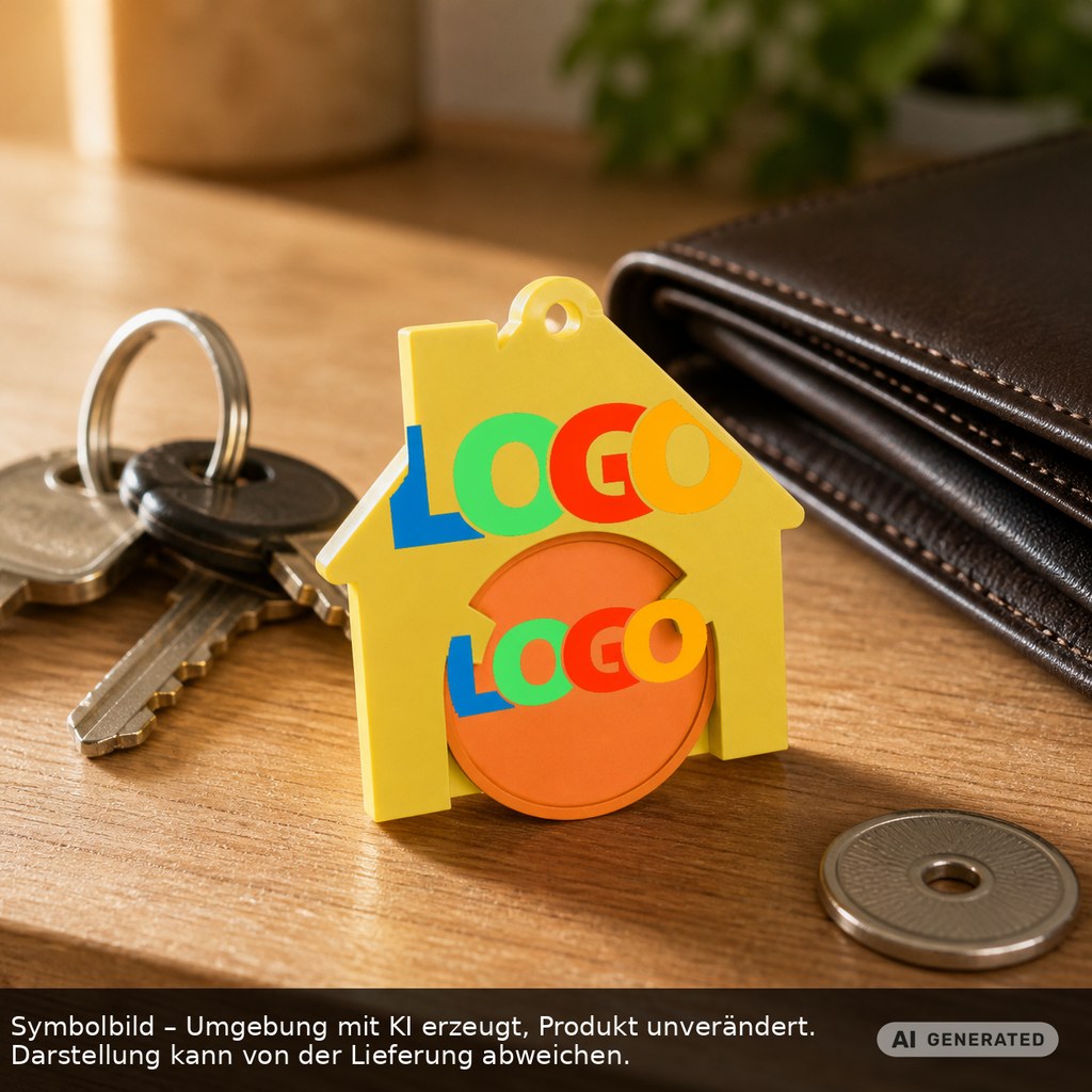 Chiphalter mit 1€-Chip "Haus" als Werbeartikel mit Logo bedrucken