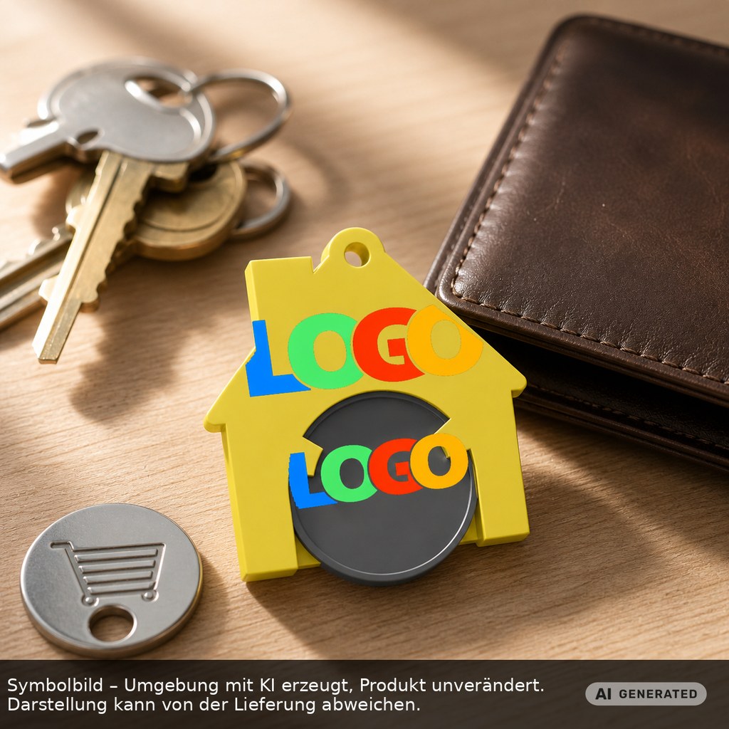 Chiphalter mit 1€-Chip "Haus" als Werbeartikel mit Logo bedrucken