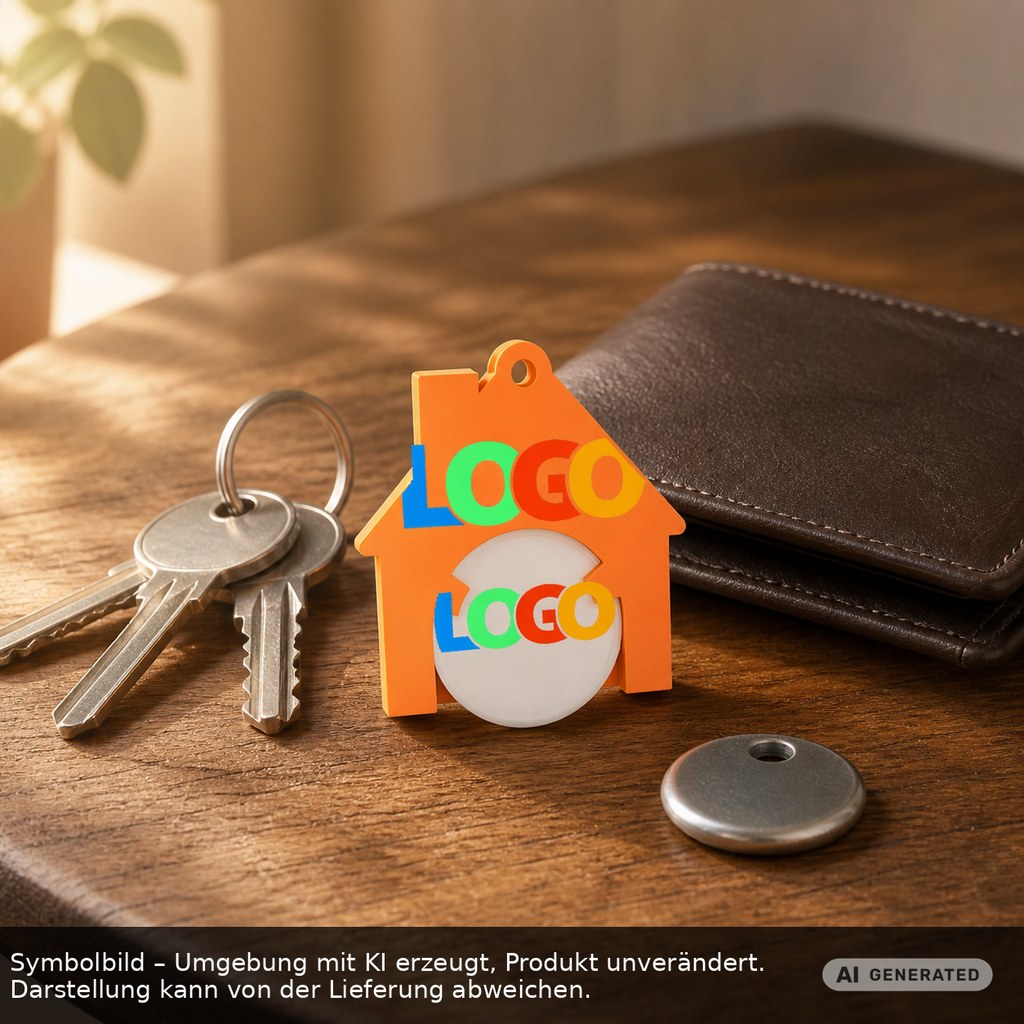 Chiphalter mit 1€-Chip "Haus" als Werbeartikel mit Logo bedrucken