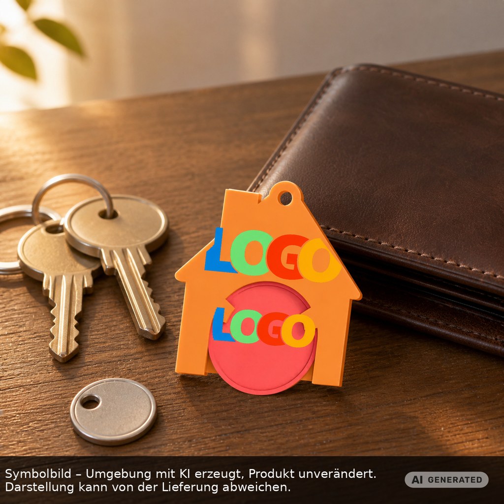 Chiphalter mit 1€-Chip "Haus" als Werbeartikel mit Logo bedrucken
