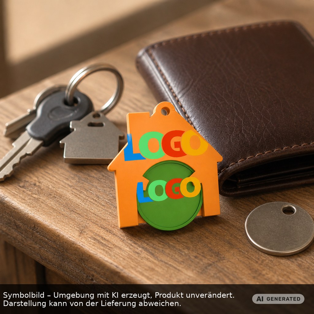 Chiphalter mit 1€-Chip "Haus" als Werbeartikel mit Logo bedrucken