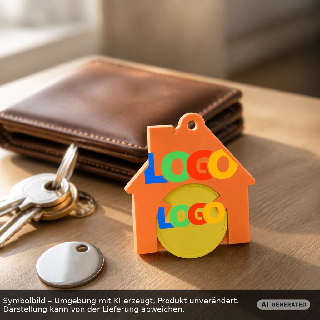 Chiphalter mit 1€-Chip "Haus" als Werbeartikel mit Logo bedrucken