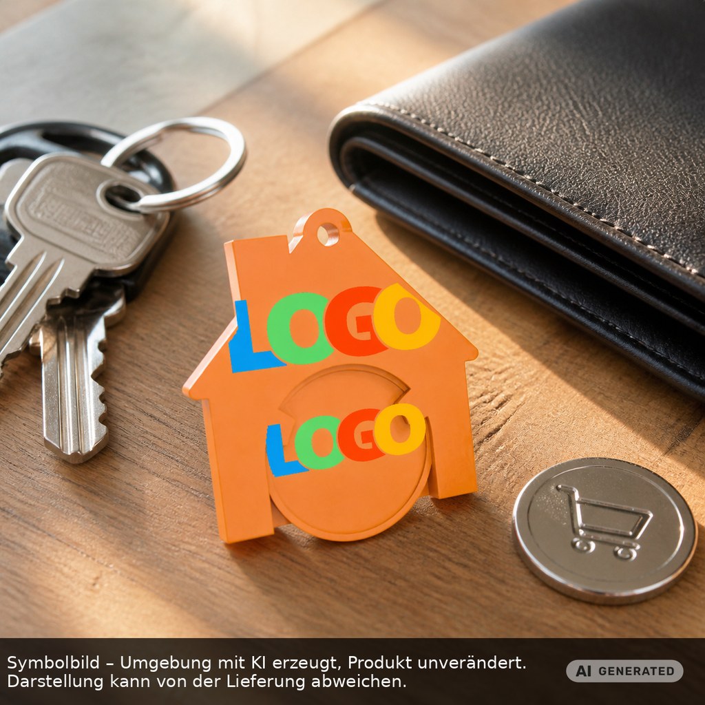 Chiphalter mit 1€-Chip "Haus" als Werbeartikel mit Logo bedrucken