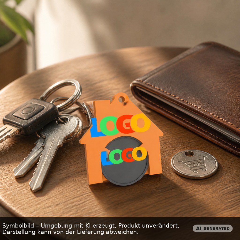 Chiphalter mit 1€-Chip "Haus" als Werbeartikel mit Logo bedrucken