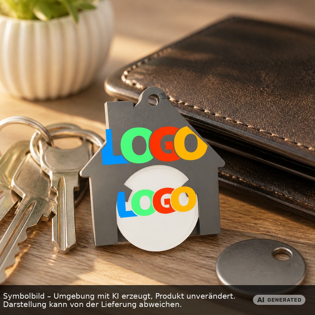 Chiphalter mit 1€-Chip "Haus" als Werbeartikel mit Logo bedrucken
