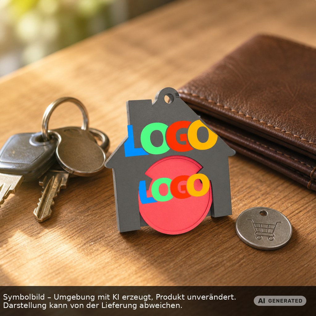 Chiphalter mit 1€-Chip "Haus" als Werbeartikel mit Logo bedrucken