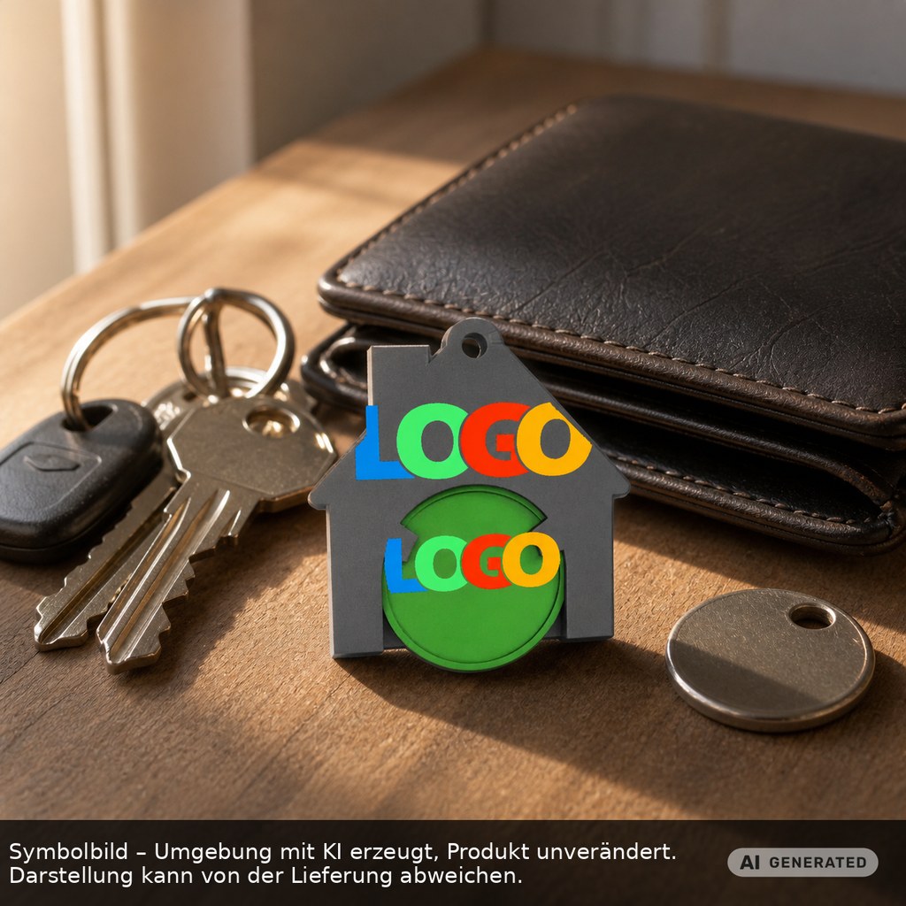 Chiphalter mit 1€-Chip "Haus" als Werbeartikel mit Logo bedrucken