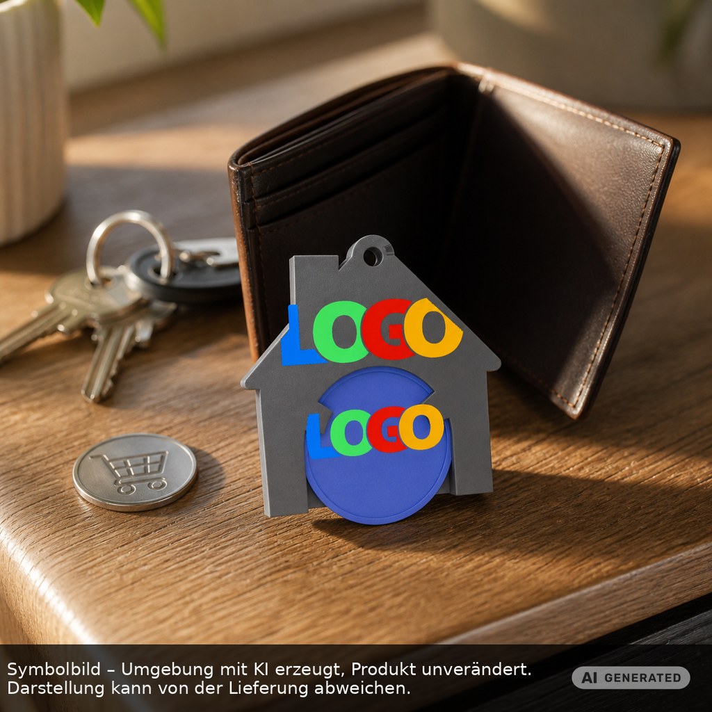 Chiphalter mit 1€-Chip "Haus" als Werbeartikel mit Logo bedrucken