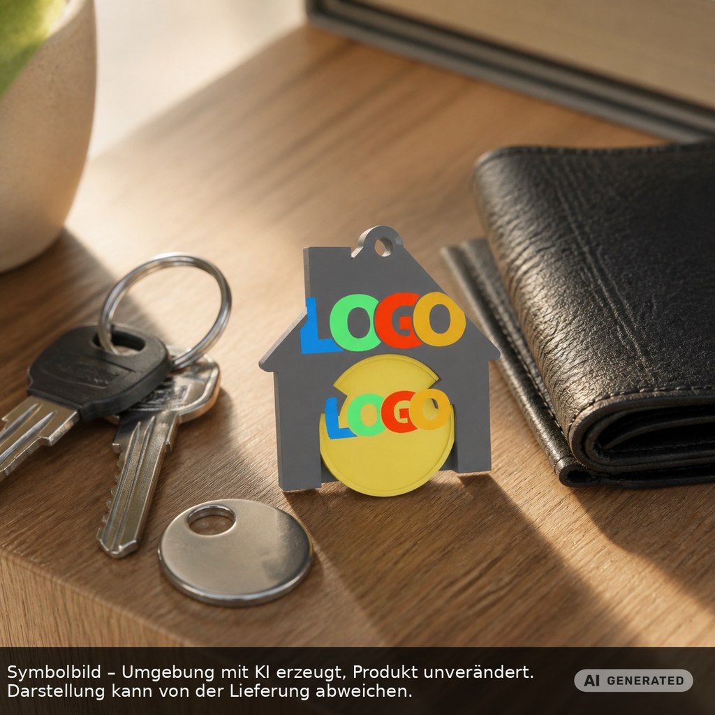 Chiphalter mit 1€-Chip "Haus" als Werbeartikel mit Logo bedrucken