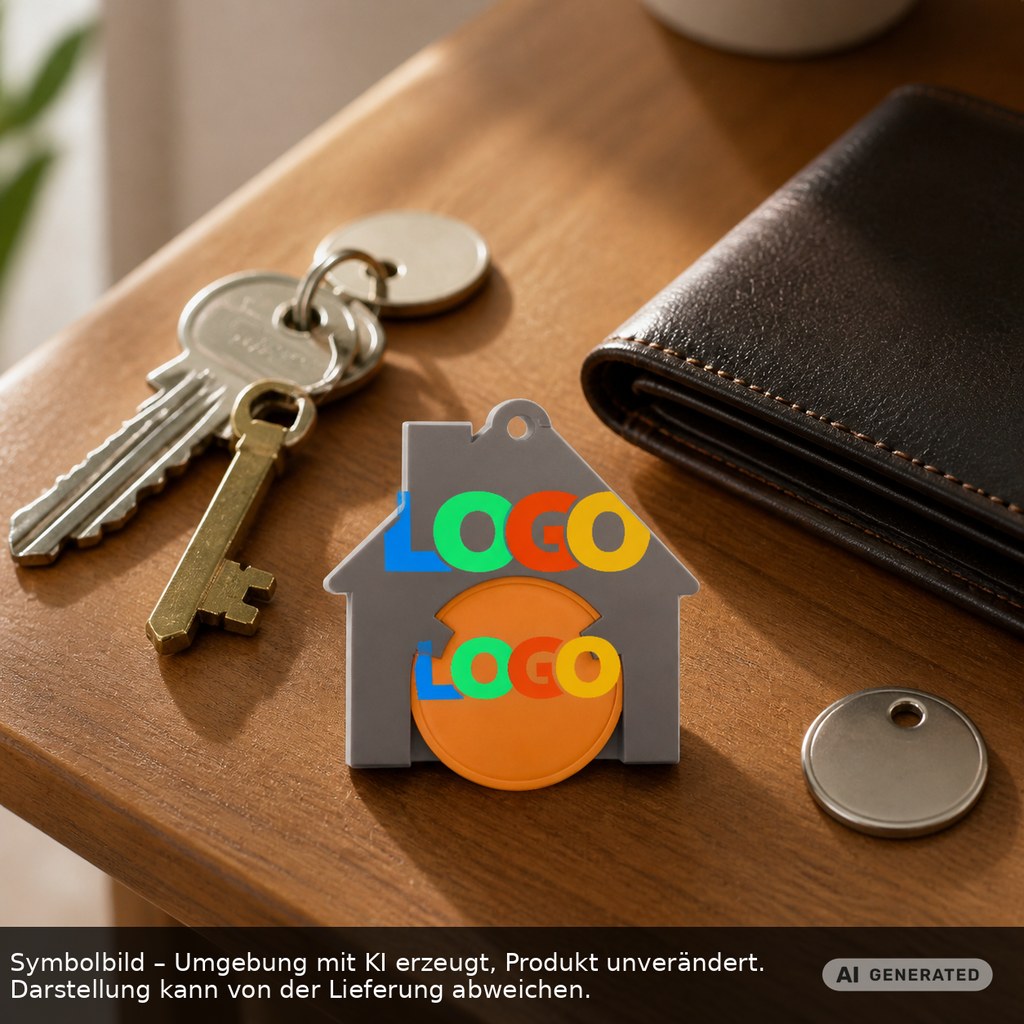 Chiphalter mit 1€-Chip "Haus" als Werbeartikel mit Logo bedrucken