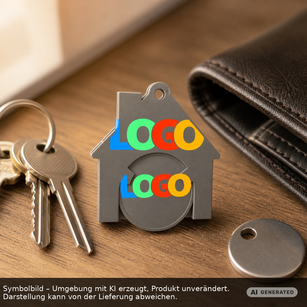 Chiphalter mit 1€-Chip "Haus" als Werbeartikel mit Logo bedrucken